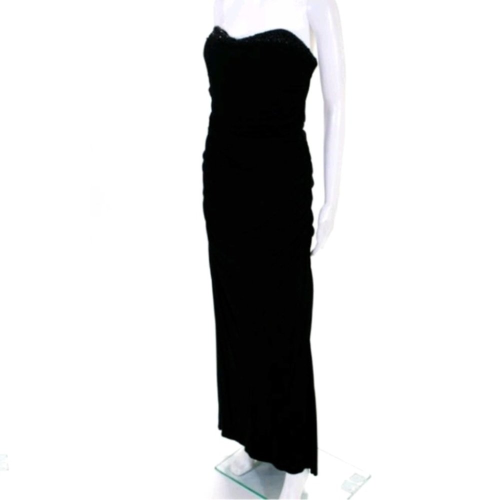 BADGLEY MISCHKA BLACK RUCHED SWEETHEART GOWN Sz 6 - Picture 1 of 6